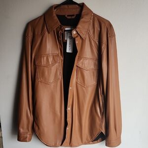 Brown Faux Leather Shirt Jacket